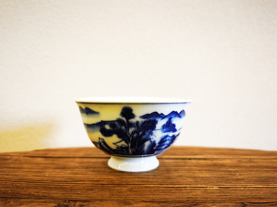 桥景柴窑青花杯